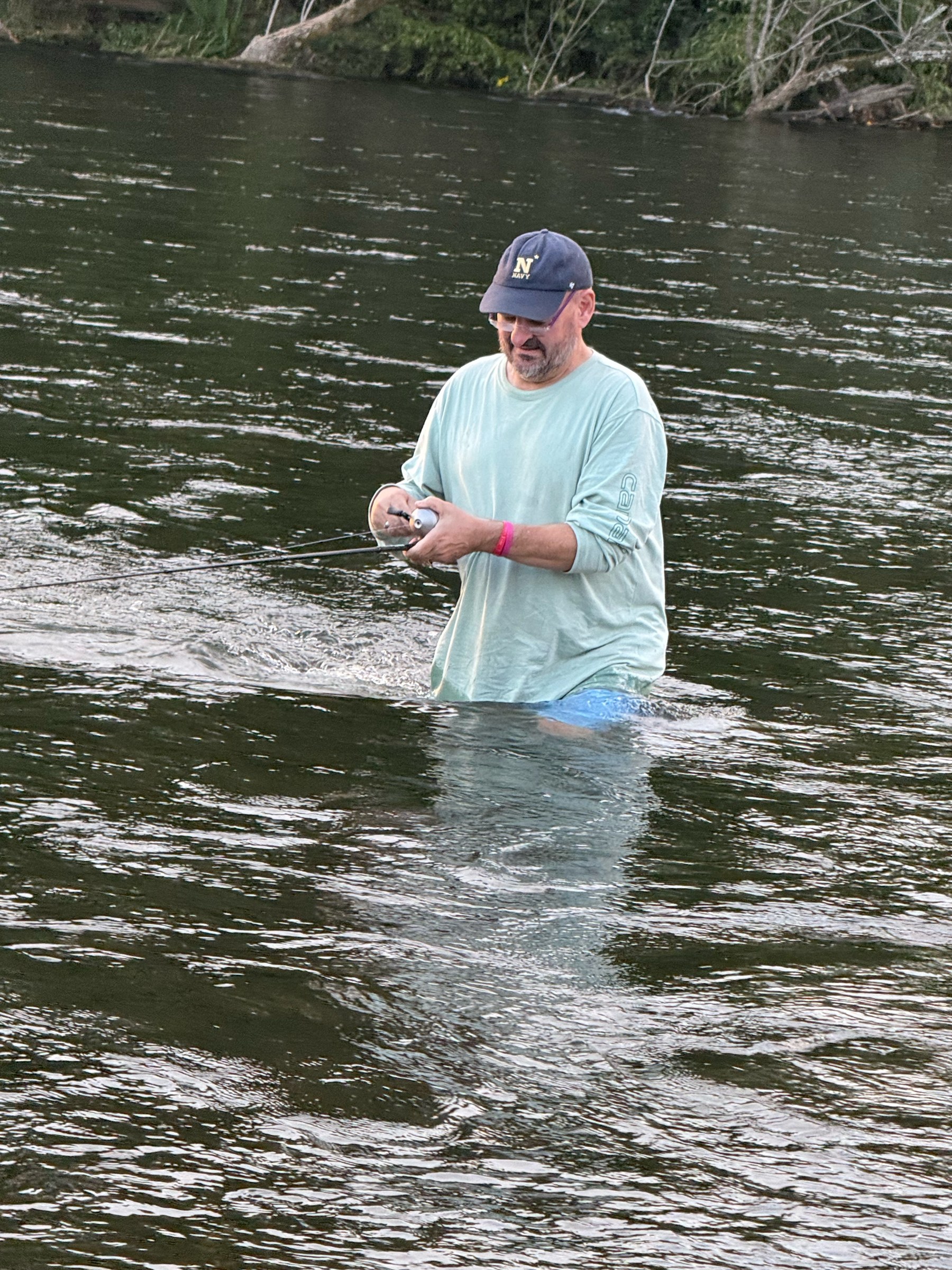Bruce wading the Watauga off the dock